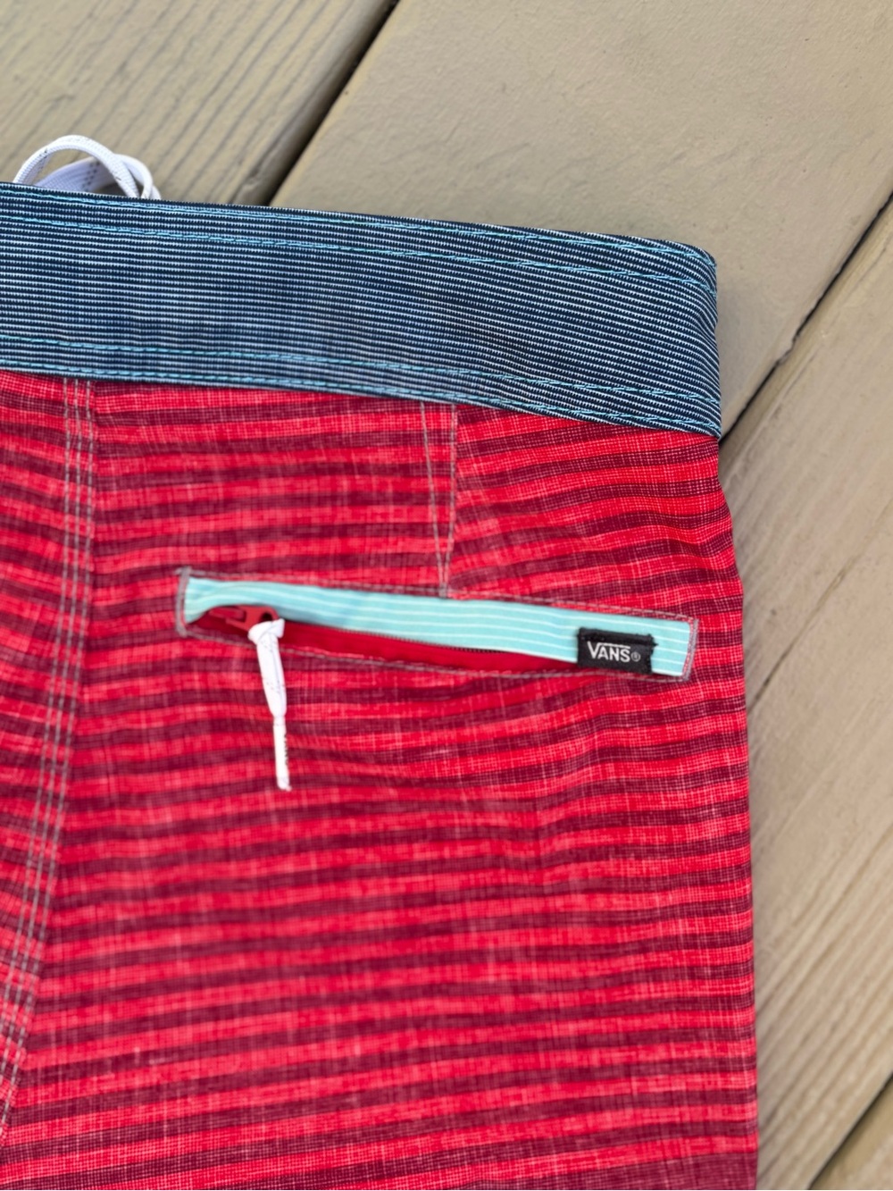 VANS Red, Blue & Teal Striped Swim/Board Shorts. Size: 27/14 boys XL - Picture 5 of 10